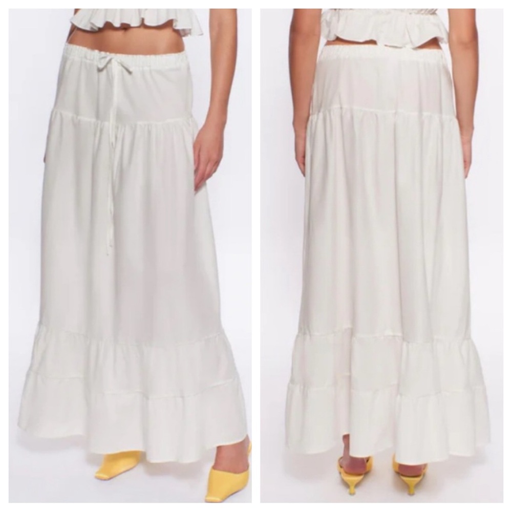 Peixoto White Maxi Tiered Boho Skirt